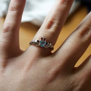 Claddagh Ring with Aquamarine Stone